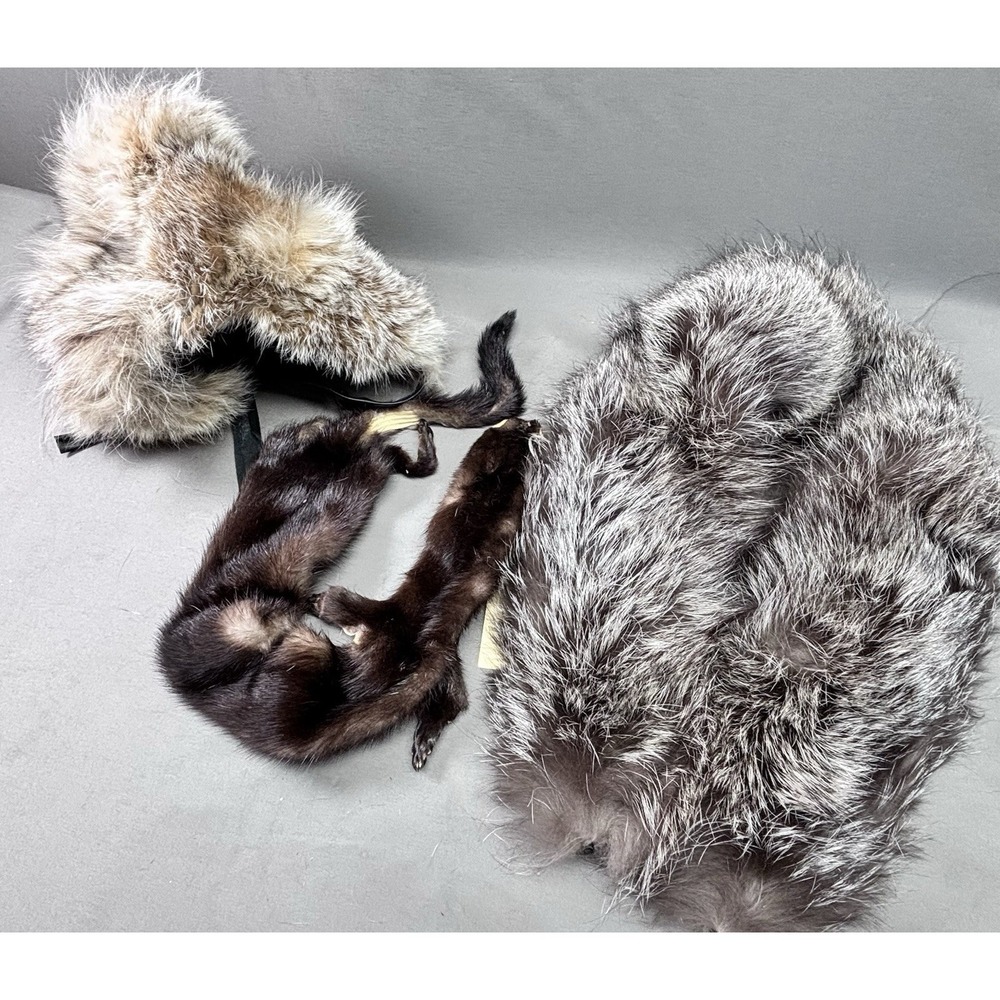 Vintage Real Fur Lot Mink Pelt Coyote Raccoon Stole Hat Trim As‎ Is